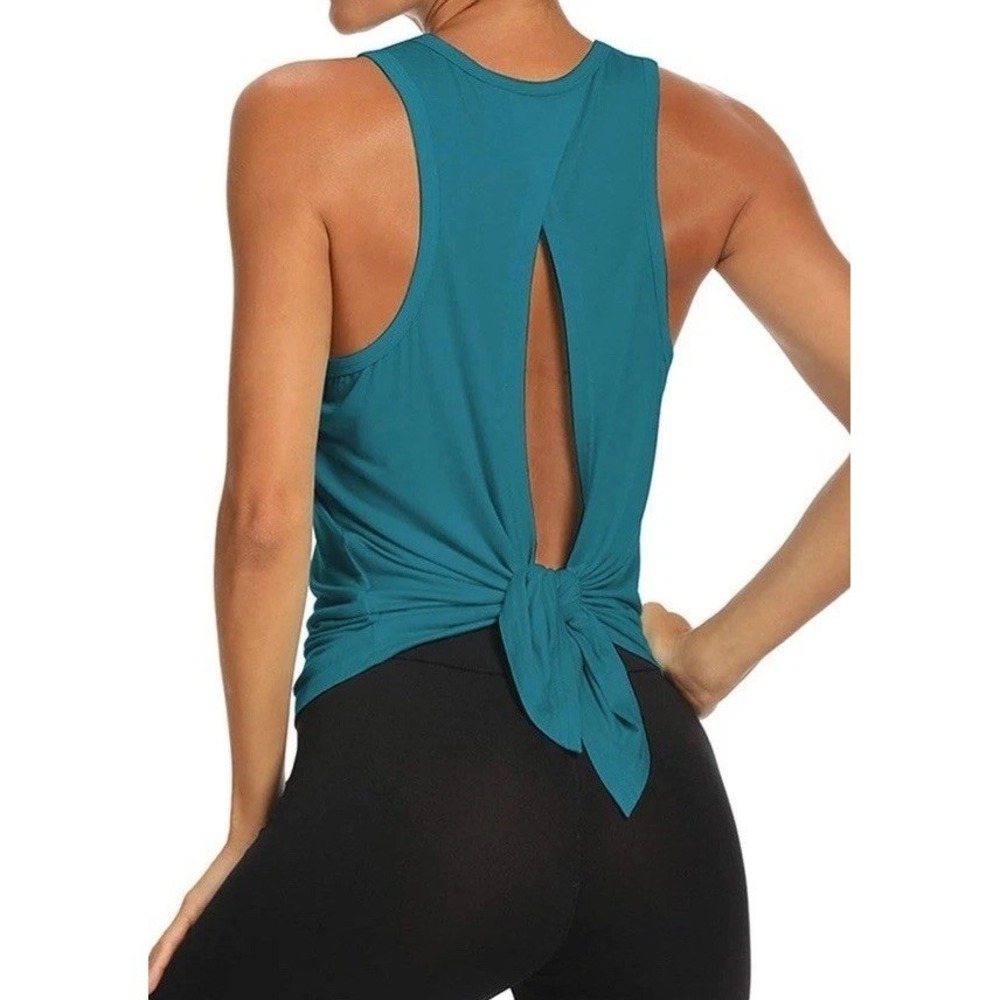 Bestisun Workout Top Women Large Teal NWT Open Back Gym Shirt C179